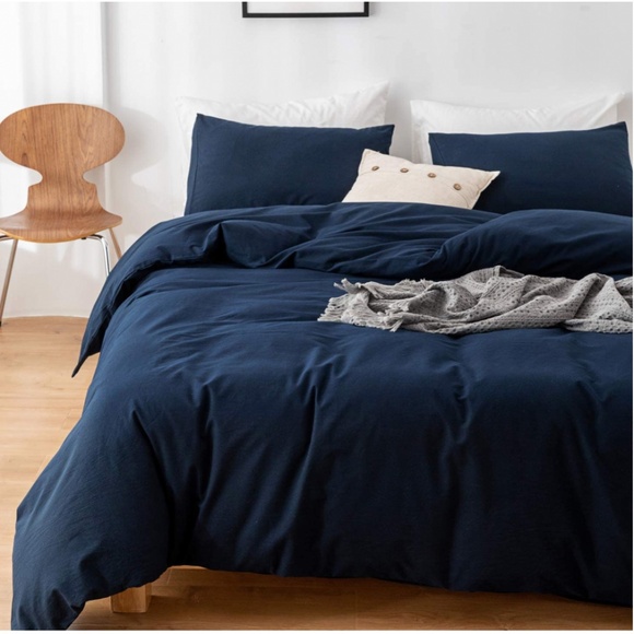Other - Solid Navy Cotton Duvet with Zipper and 2 Pillowcases